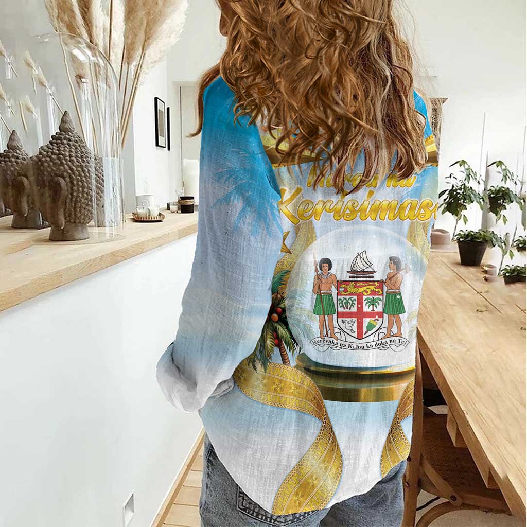 Fiji Christmas Women Casual Shirt Snow Globe With Fijian Santa LT05 - Polynesian Pride