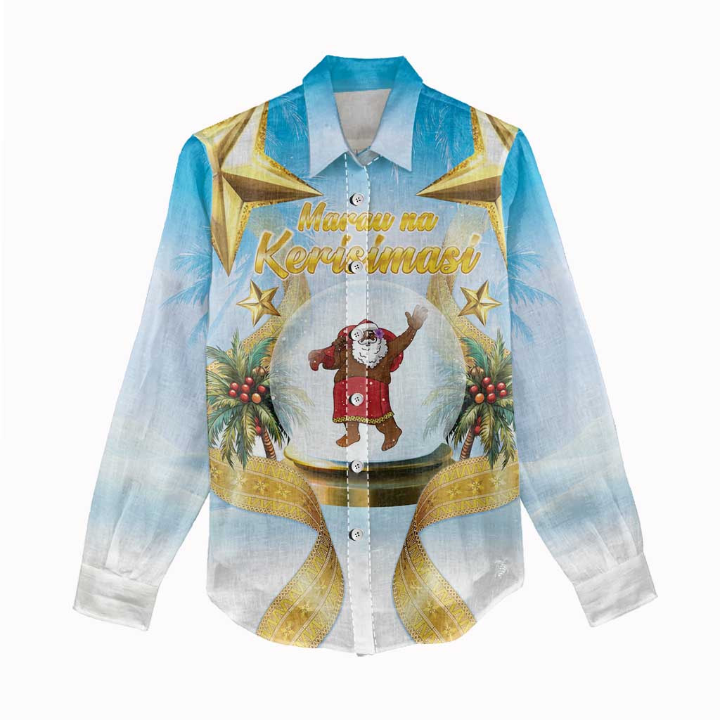 Fiji Christmas Women Casual Shirt Snow Globe With Fijian Santa LT05 - Polynesian Pride