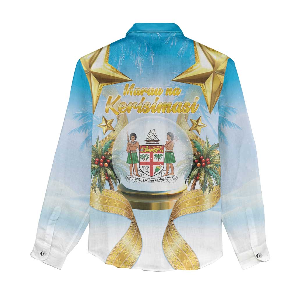 Fiji Christmas Women Casual Shirt Snow Globe With Fijian Santa LT05 - Polynesian Pride