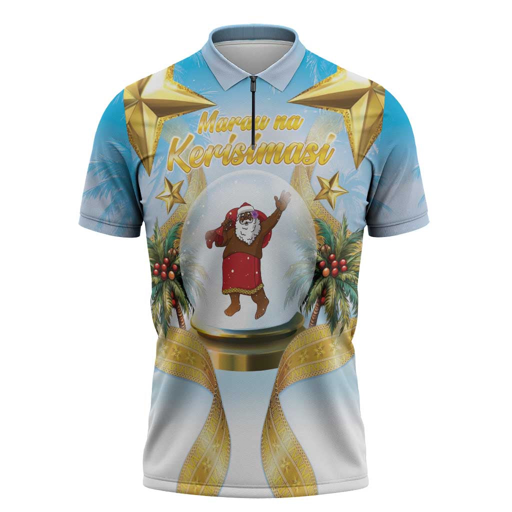 Fiji Christmas Zipper Polo Shirt Snow Globe With Fijian Santa LT05