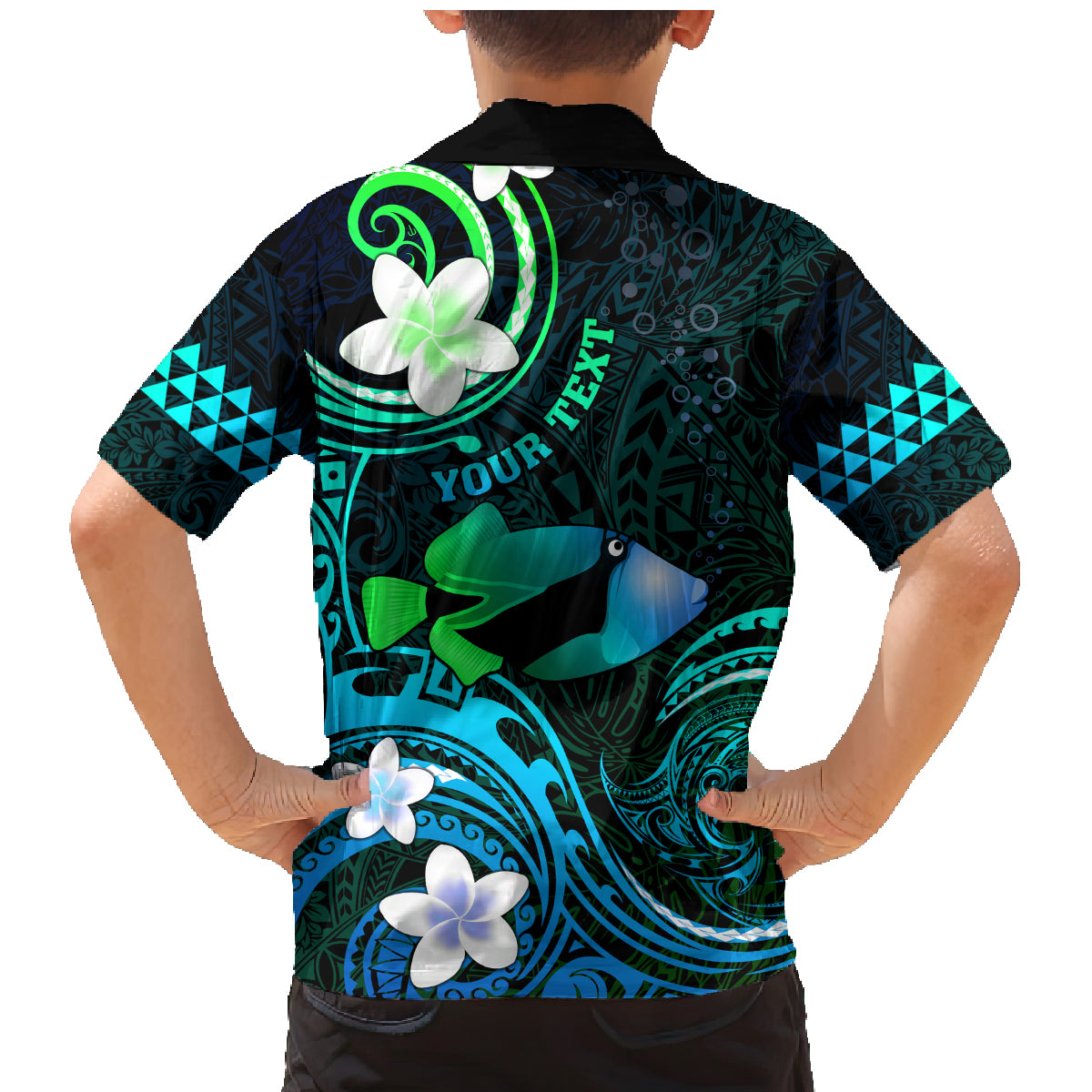 Personalised Hawaii Humuhumu Reef Triggerfish Family Matching Mermaid Dress and Hawaiian Shirt Turquoise With Plumeria LT05 - Polynesian Pride