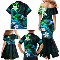 Personalised Hawaii Humuhumu Reef Triggerfish Family Matching Mermaid Dress and Hawaiian Shirt Turquoise With Plumeria LT05 - Polynesian Pride