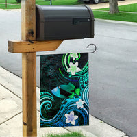 Hawaii Humuhumu Reef Triggerfish Garden Flag Turquoise With Plumeria LT05 - Polynesian Pride