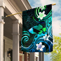 Hawaii Humuhumu Reef Triggerfish Garden Flag Turquoise With Plumeria LT05 House Flag Turquoise - Polynesian Pride