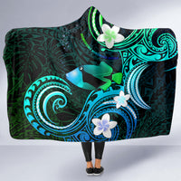 Hawaii Humuhumu Reef Triggerfish Hooded Blanket Turquoise With Plumeria LT05 - Polynesian Pride