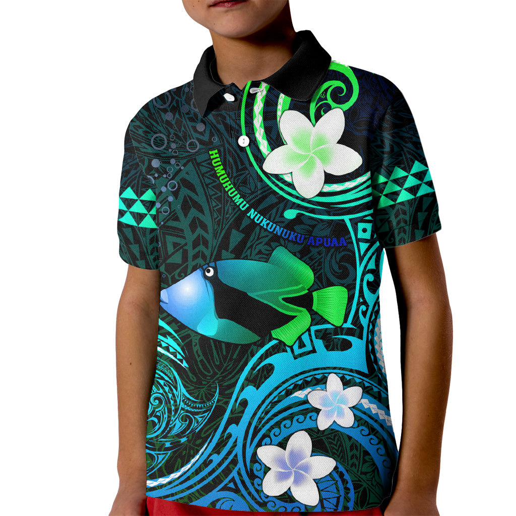Personalised Hawaii Humuhumu Reef Triggerfish Kid Polo Shirt Turquoise With Plumeria LT05 Kid Turquoise - Polynesian Pride