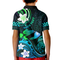 Personalised Hawaii Humuhumu Reef Triggerfish Kid Polo Shirt Turquoise With Plumeria LT05 - Polynesian Pride