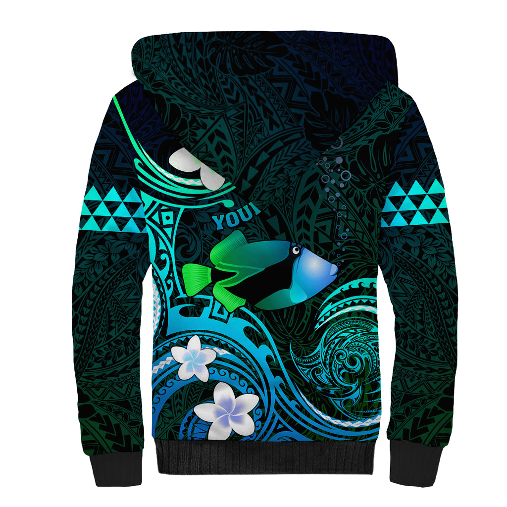 Personalised Hawaii Humuhumu Reef Triggerfish Sherpa Hoodie Turquoise With Plumeria LT05 - Polynesian Pride