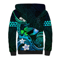 Personalised Hawaii Humuhumu Reef Triggerfish Sherpa Hoodie Turquoise With Plumeria LT05 - Polynesian Pride