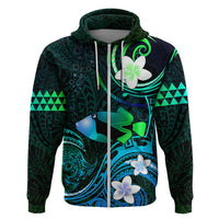 Personalised Hawaii Humuhumu Reef Triggerfish Zip Hoodie Turquoise With Plumeria LT05 Zip Hoodie Turquoise - Polynesian Pride