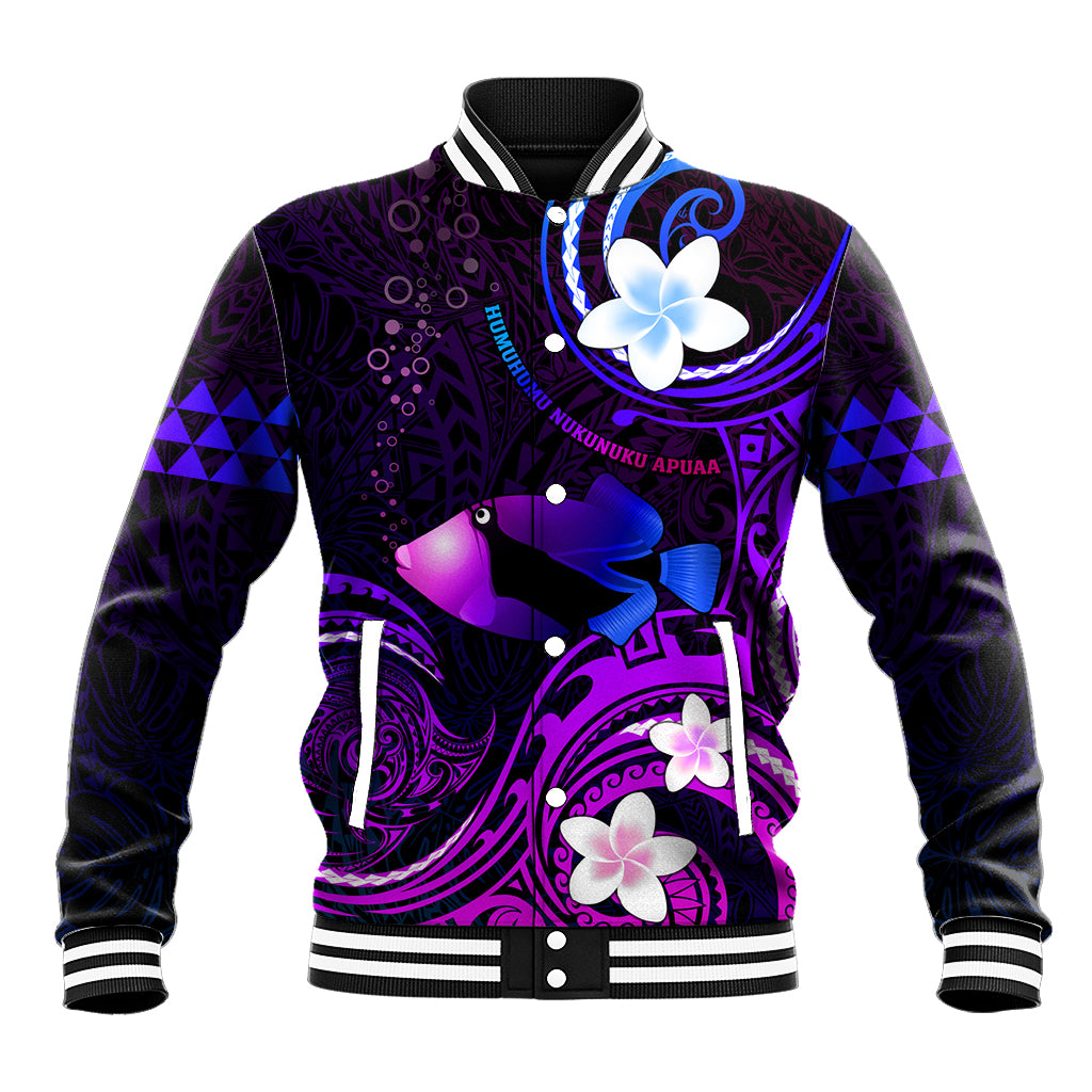 Personalised Hawaii Humuhumu Reef Triggerfish Baseball Jacket Violet With Plumeria LT05 Unisex Violet - Polynesian Pride
