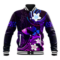 Personalised Hawaii Humuhumu Reef Triggerfish Baseball Jacket Violet With Plumeria LT05 Unisex Violet - Polynesian Pride