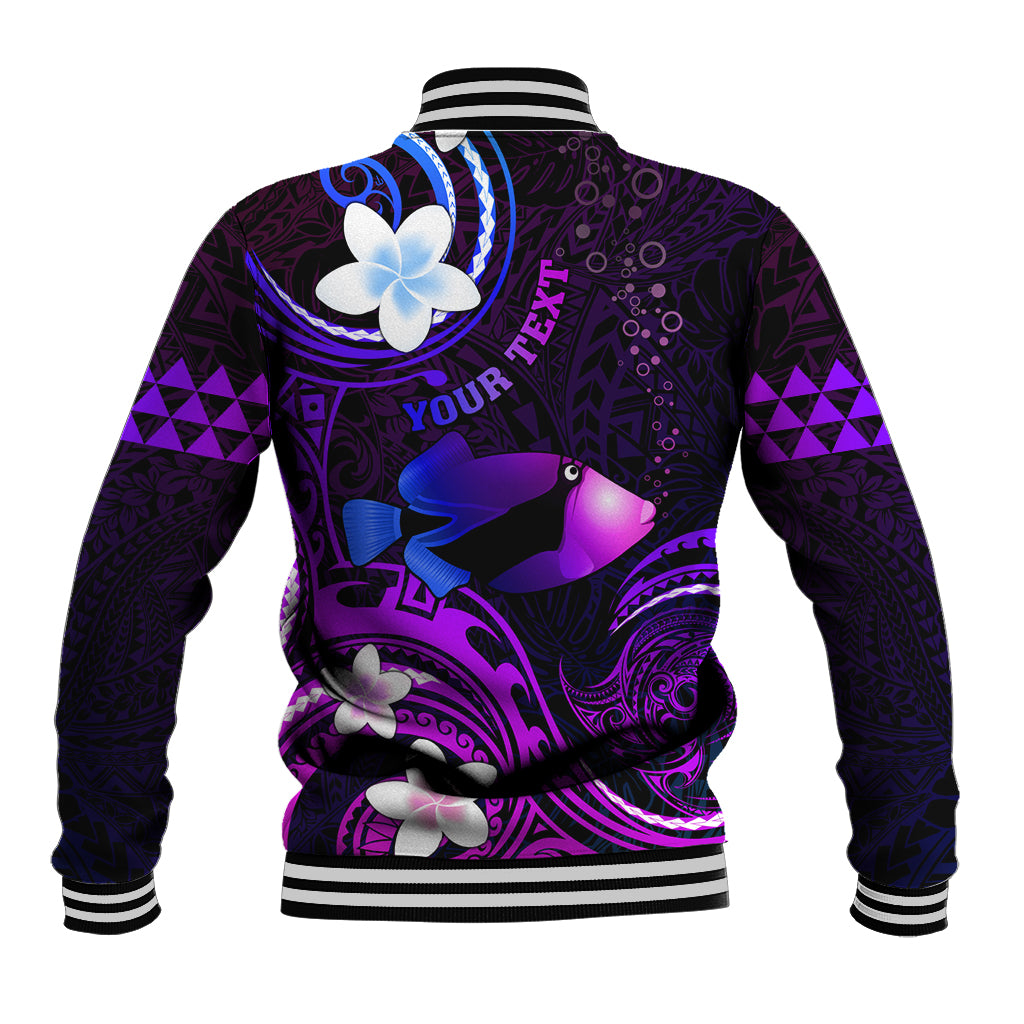 Personalised Hawaii Humuhumu Reef Triggerfish Baseball Jacket Violet With Plumeria LT05 - Polynesian Pride