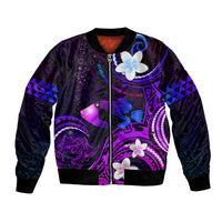 Personalised Hawaii Humuhumu Reef Triggerfish Bomber Jacket Violet With Plumeria LT05 Unisex Violet - Polynesian Pride