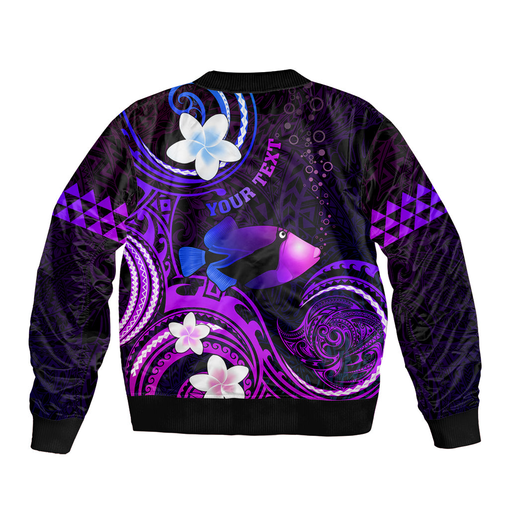 Personalised Hawaii Humuhumu Reef Triggerfish Bomber Jacket Violet With Plumeria LT05 - Polynesian Pride