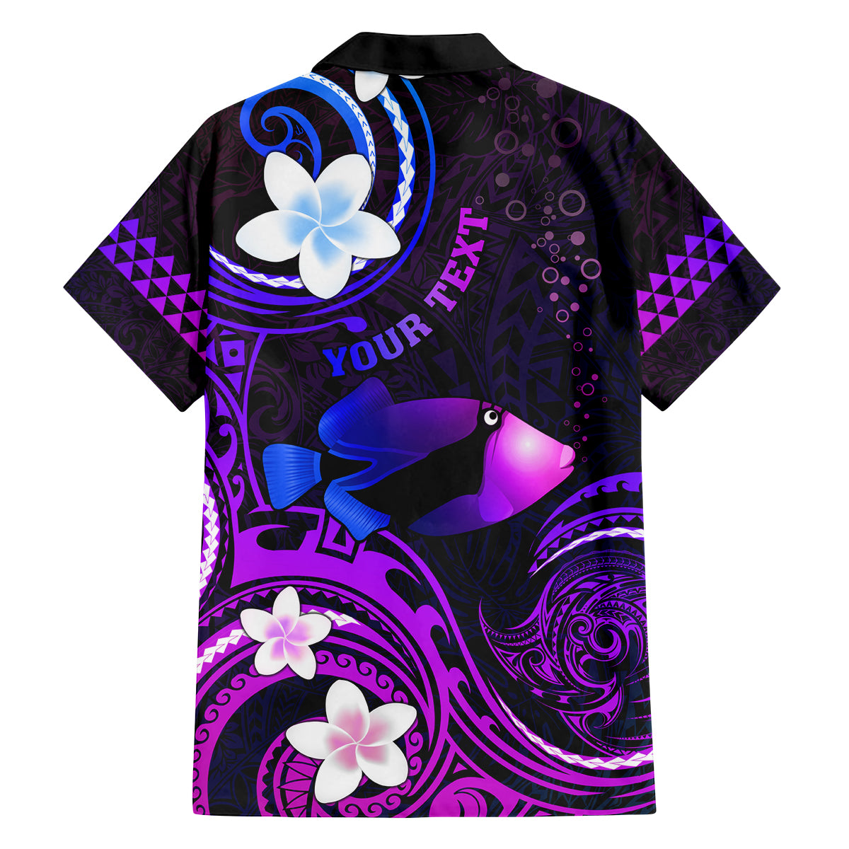 Personalised Hawaii Humuhumu Reef Triggerfish Family Matching Puletasi and Hawaiian Shirt Violet With Plumeria LT05 - Polynesian Pride