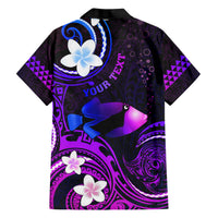 Personalised Hawaii Humuhumu Reef Triggerfish Family Matching Short Sleeve Bodycon Dress and Hawaiian Shirt Violet With Plumeria LT05 - Polynesian Pride