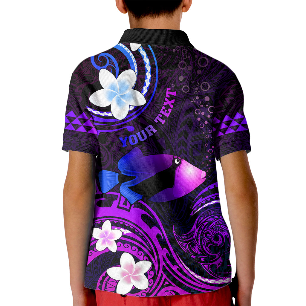 Personalised Hawaii Humuhumu Reef Triggerfish Kid Polo Shirt Violet With Plumeria LT05 - Polynesian Pride