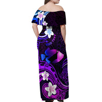 Personalised Hawaii Humuhumu Reef Triggerfish Off Shoulder Maxi Dress Violet With Plumeria LT05 - Polynesian Pride