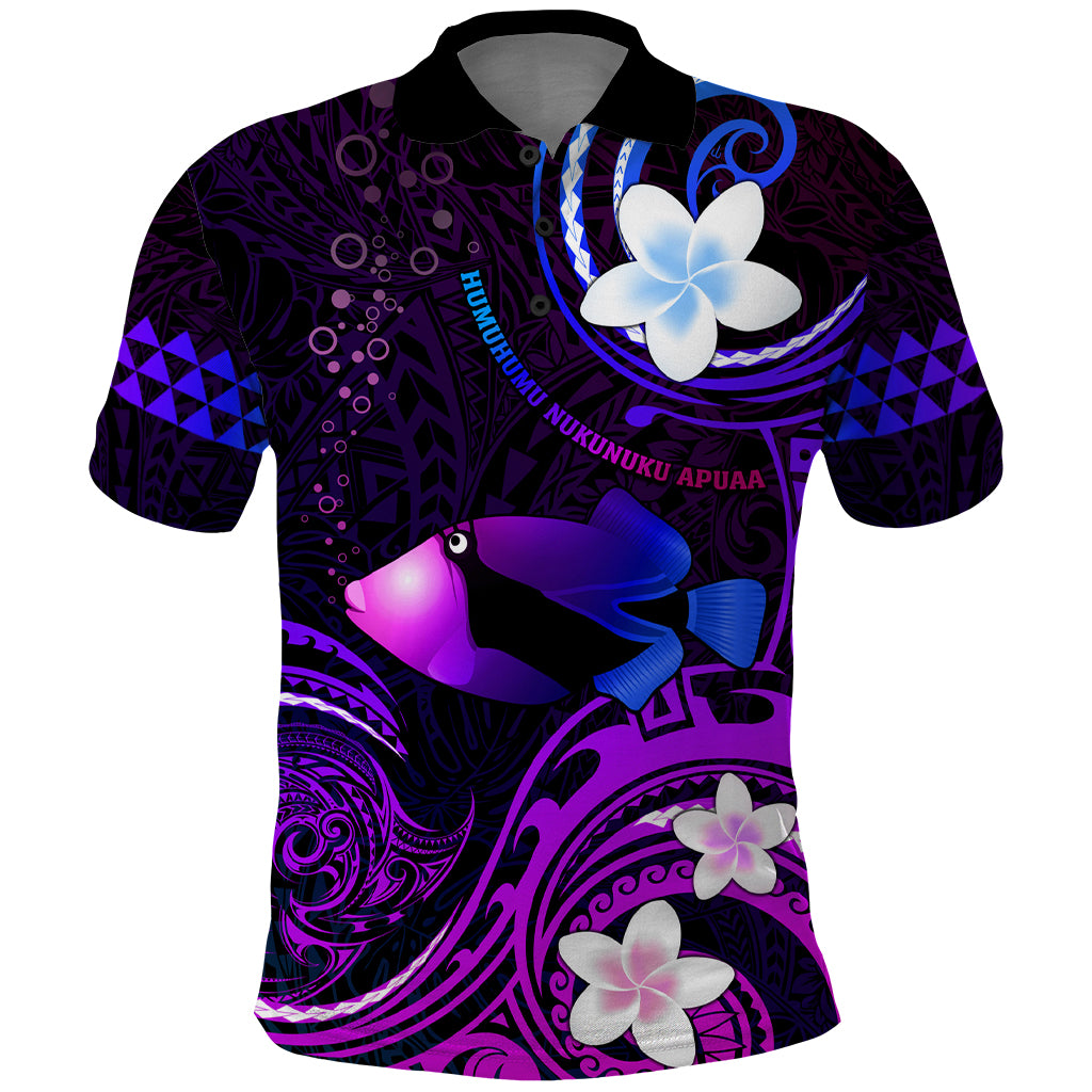 Personalised Hawaii Humuhumu Reef Triggerfish Polo Shirt Violet With Plumeria LT05 Violet - Polynesian Pride