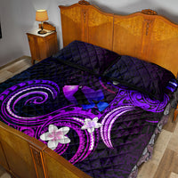 Hawaii Humuhumu Reef Triggerfish Quilt Bed Set Violet With Plumeria LT05 - Polynesian Pride