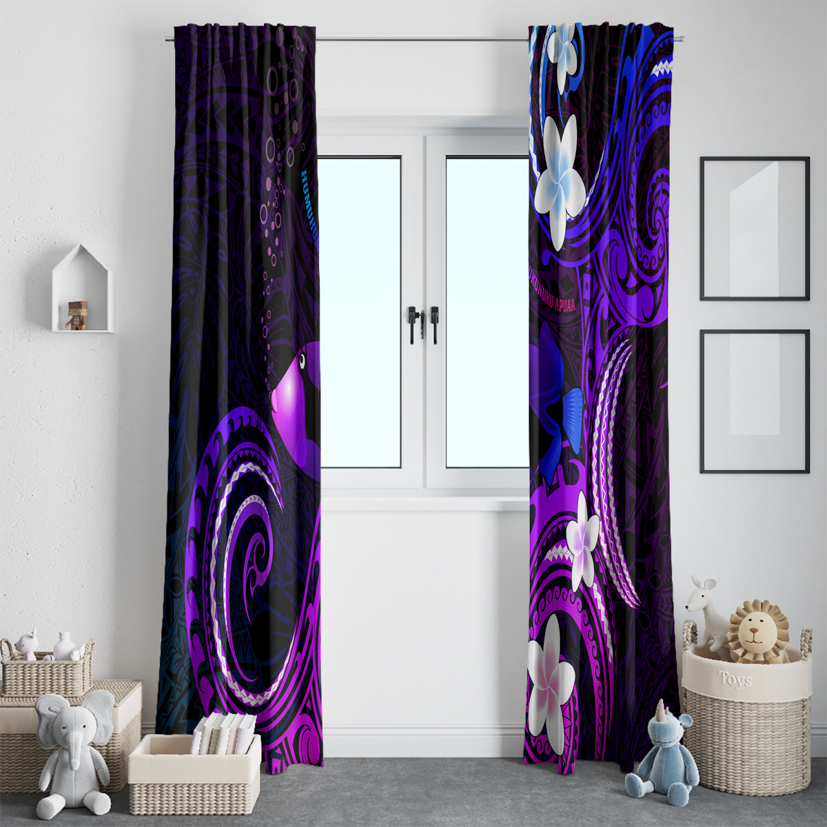 Hawaii Humuhumu Reef Triggerfish Window Curtain Violet With Plumeria LT05 - Polynesian Pride