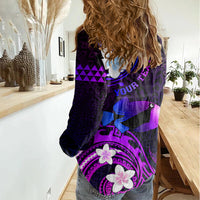 Personalised Hawaii Humuhumu Reef Triggerfish Women Casual Shirt Violet With Plumeria LT05 - Polynesian Pride