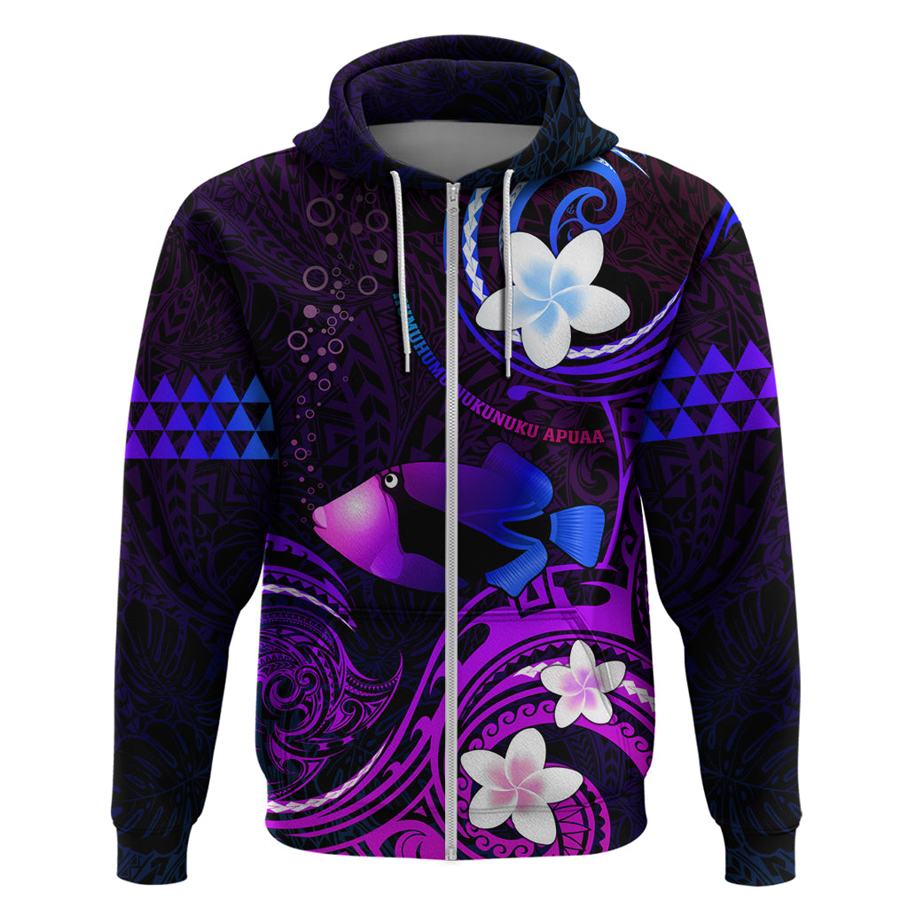 Personalised Hawaii Humuhumu Reef Triggerfish Zip Hoodie Violet With Plumeria LT05 Zip Hoodie Violet - Polynesian Pride