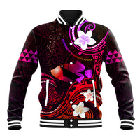Personalised Hawaii Humuhumu Reef Triggerfish Baseball Jacket Maroon With Plumeria LT05 Unisex Maroon - Polynesian Pride