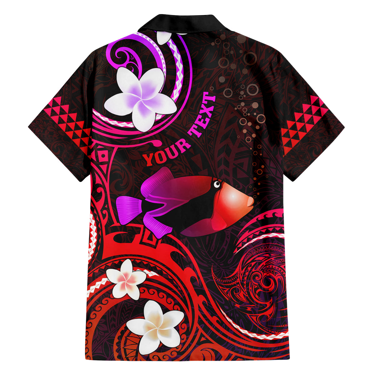 Personalised Hawaii Humuhumu Reef Triggerfish Family Matching Off Shoulder Long Sleeve Dress and Hawaiian Shirt Maroon With Plumeria LT05 - Polynesian Pride