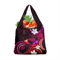Hawaii Humuhumu Reef Triggerfish Grocery Bag Maroon With Plumeria LT05 1-pack One Size Maroon - Polynesian Pride