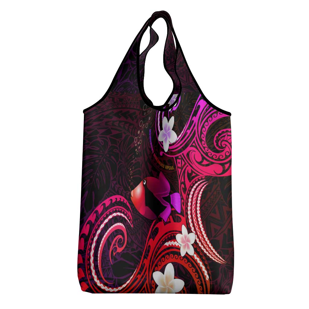 Hawaii Humuhumu Reef Triggerfish Grocery Bag Maroon With Plumeria LT05 - Polynesian Pride
