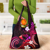 Hawaii Humuhumu Reef Triggerfish Grocery Bag Maroon With Plumeria LT05 - Polynesian Pride