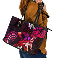 Hawaii Humuhumu Reef Triggerfish Leather Tote Bag Maroon With Plumeria LT05 - Polynesian Pride
