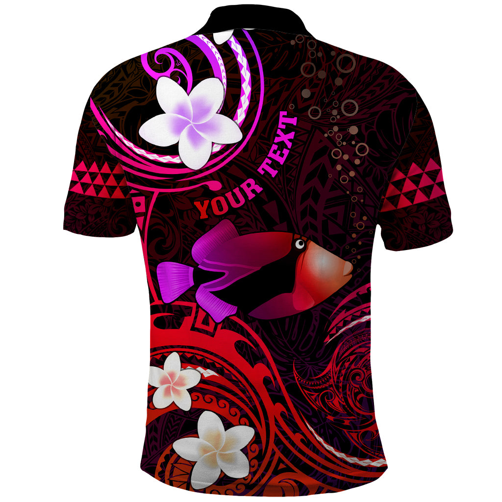 Personalised Hawaii Humuhumu Reef Triggerfish Polo Shirt Maroon With Plumeria LT05 - Polynesian Pride