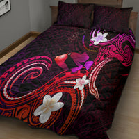 Hawaii Humuhumu Reef Triggerfish Quilt Bed Set Maroon With Plumeria LT05 - Polynesian Pride