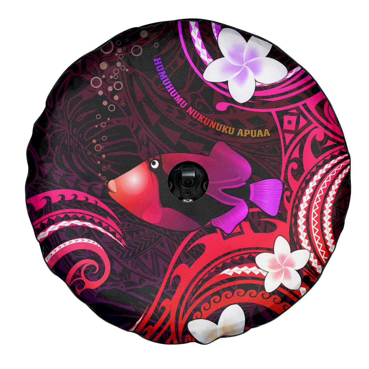 Hawaii Humuhumu Reef Triggerfish Spare Tire Cover Maroon With Plumeria LT05 - Polynesian Pride