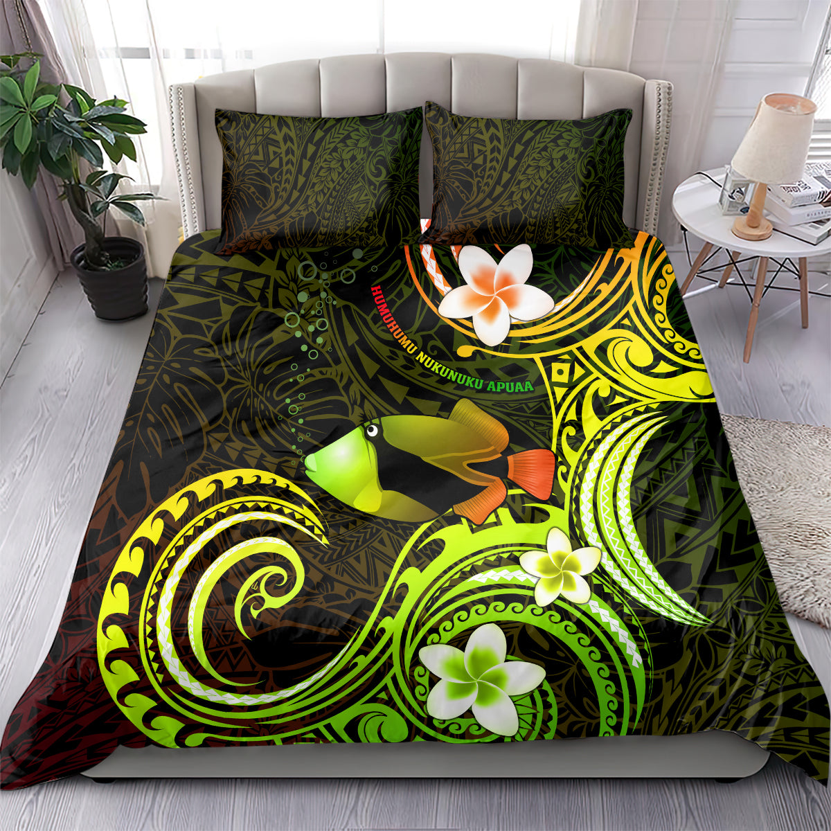 Hawaii Humuhumu Reef Triggerfish Bedding Set Reggae With Plumeria LT05 - Polynesian Pride