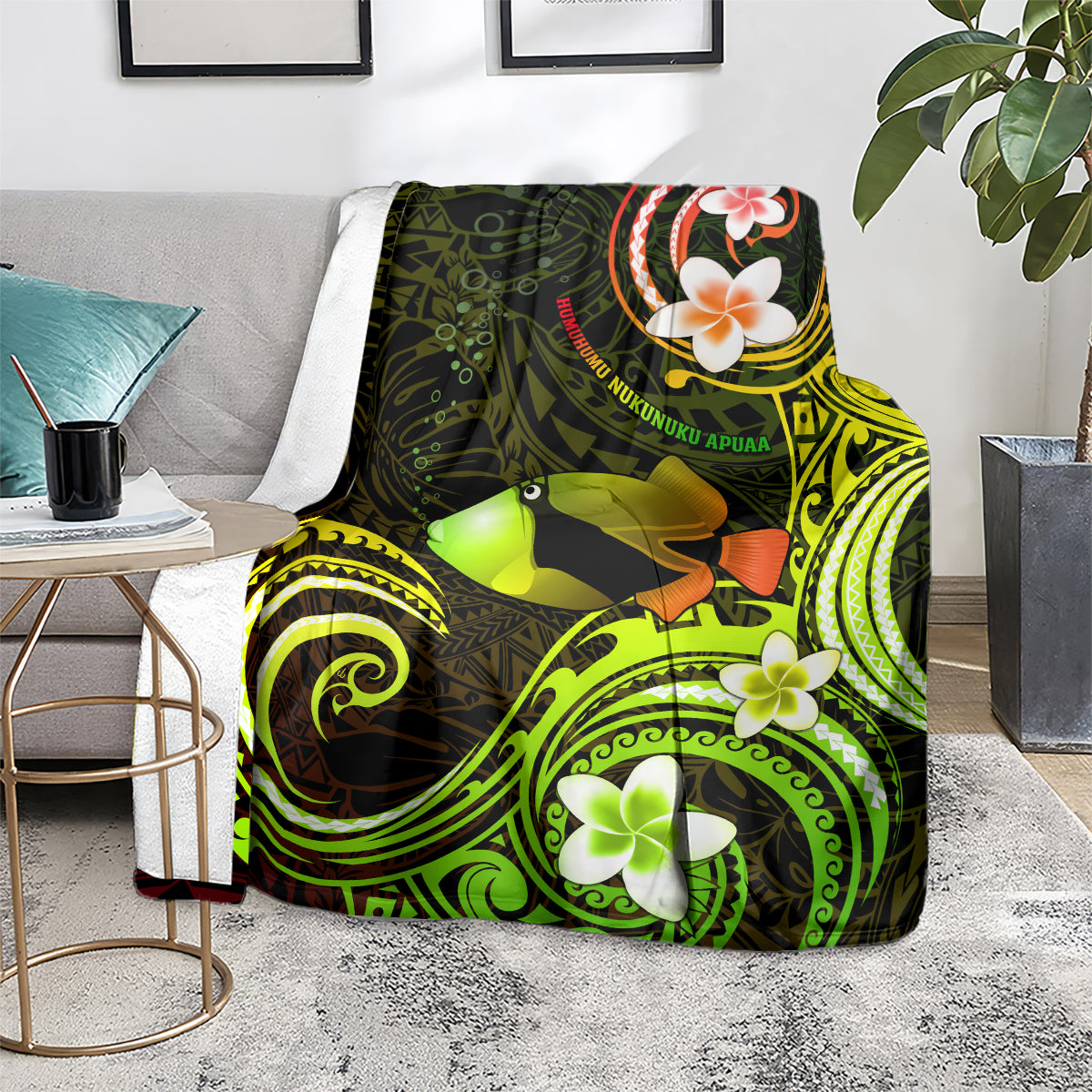 Hawaii Humuhumu Reef Triggerfish Blanket Reggae With Plumeria LT05 - Polynesian Pride