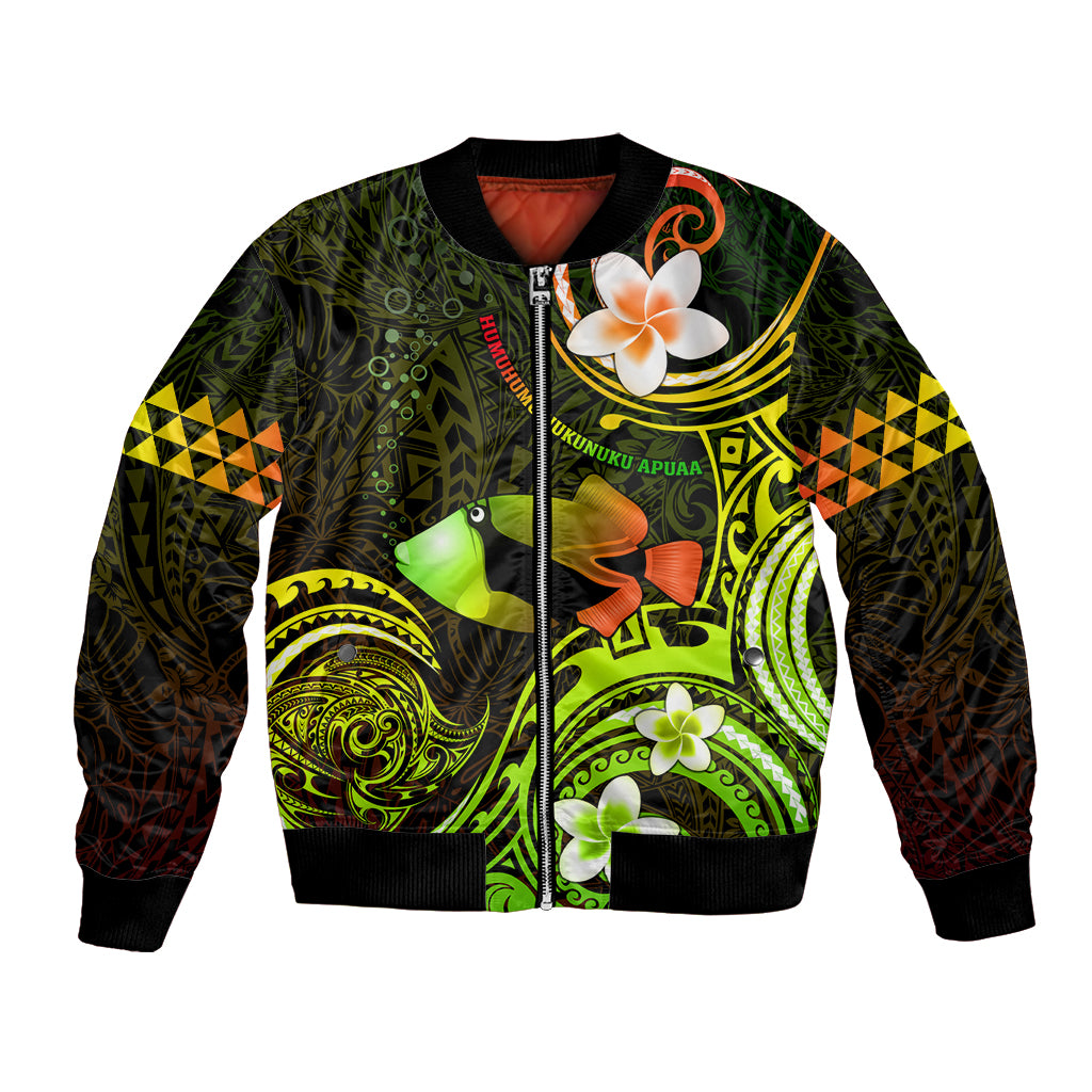 Personalised Hawaii Humuhumu Reef Triggerfish Bomber Jacket Reggae With Plumeria LT05 Unisex Reggae - Polynesian Pride