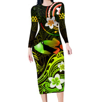 Personalised Hawaii Humuhumu Reef Triggerfish Family Matching Long Sleeve Bodycon Dress and Hawaiian Shirt Reggae With Plumeria LT05 Mom's Dress Reggae - Polynesian Pride