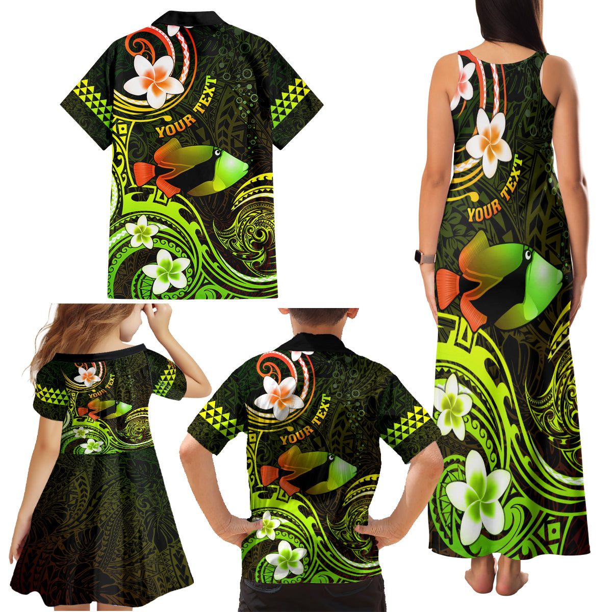 Personalised Hawaii Humuhumu Reef Triggerfish Family Matching Tank Maxi Dress and Hawaiian Shirt Reggae With Plumeria LT05 - Polynesian Pride