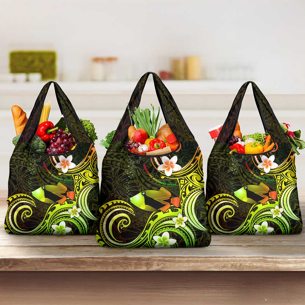 Hawaii Humuhumu Reef Triggerfish Grocery Bag Reggae With Plumeria LT05 3-pack One Size Reggae - Polynesian Pride
