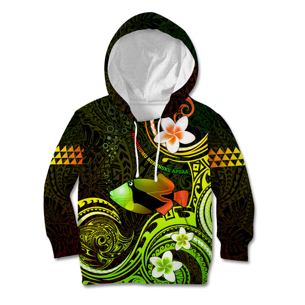 Personalised Hawaii Humuhumu Reef Triggerfish Kid Hoodie Reggae With Plumeria LT05 Hoodie Reggae - Polynesian Pride
