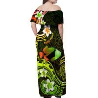 Personalised Hawaii Humuhumu Reef Triggerfish Off Shoulder Maxi Dress Reggae With Plumeria LT05 - Polynesian Pride