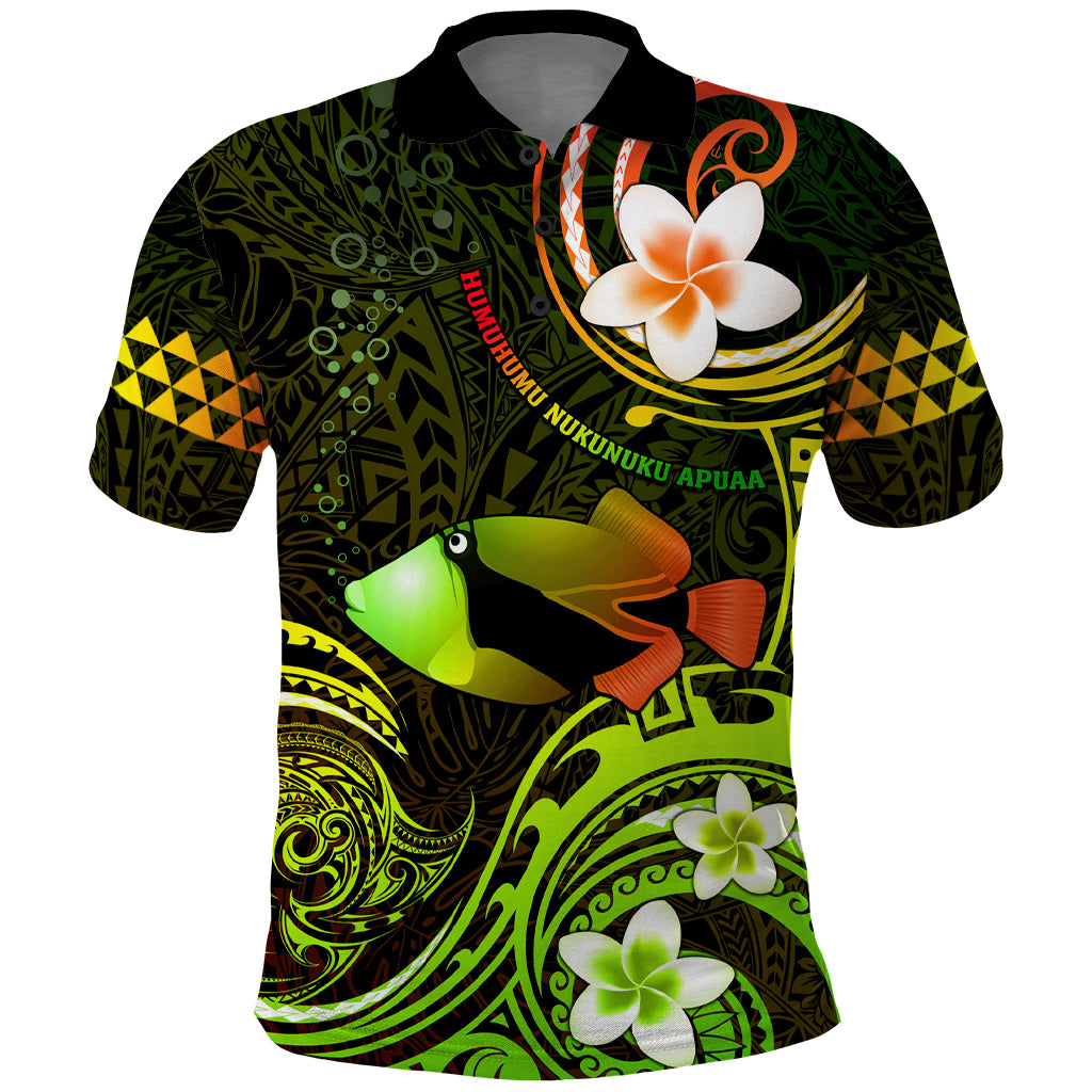 Personalised Hawaii Humuhumu Reef Triggerfish Polo Shirt Reggae With Plumeria LT05 Reggae - Polynesian Pride