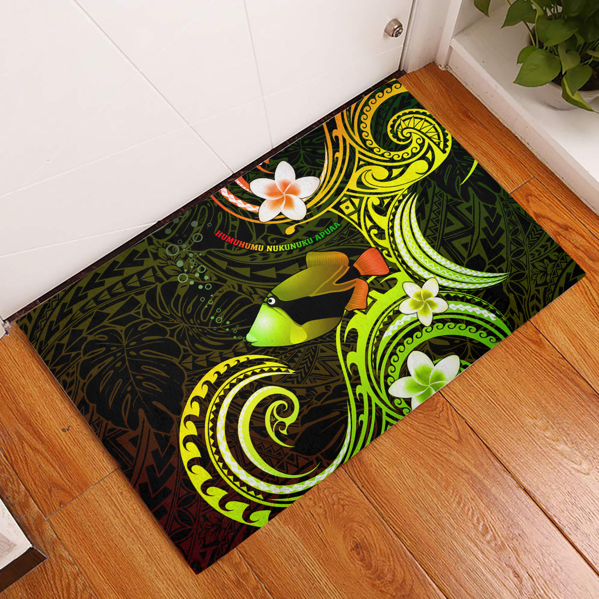 Hawaii Humuhumu Reef Triggerfish Rubber Doormat Reggae With Plumeria LT05 Reggae - Polynesian Pride
