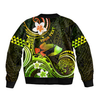 Personalised Hawaii Humuhumu Reef Triggerfish Sleeve Zip Bomber Jacket Reggae With Plumeria LT05 - Polynesian Pride