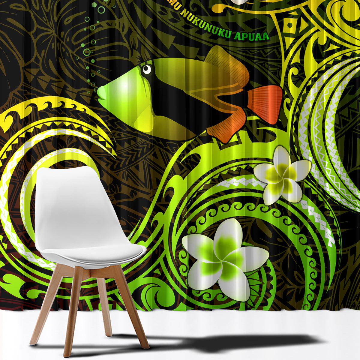 Hawaii Humuhumu Reef Triggerfish Window Curtain Reggae With Plumeria LT05 - Polynesian Pride