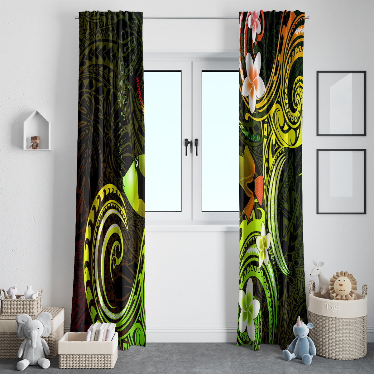 Hawaii Humuhumu Reef Triggerfish Window Curtain Reggae With Plumeria LT05 - Polynesian Pride